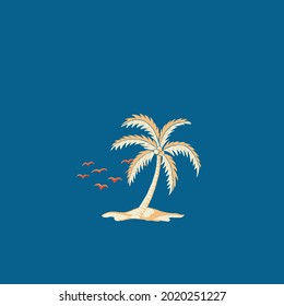 boat, palm tree and wave summer icon color vector minimalism