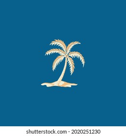 boat, palm tree and wave summer icon color vector minimalism