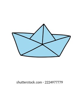 Boat paper origami vector illustration isolated on white background. Doodle flat icon