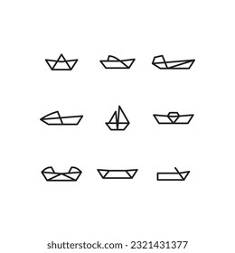 boat paper vector line icon set on white background