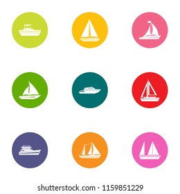 Boat parking icons set. Flat set of 9 boat parking vector icons for web isolated on white background