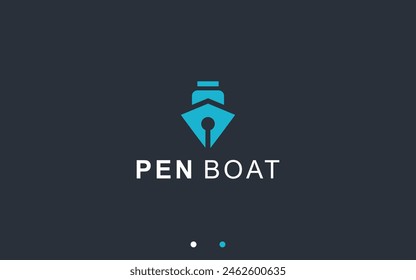 boat with pen logo design vector silhouette illustration