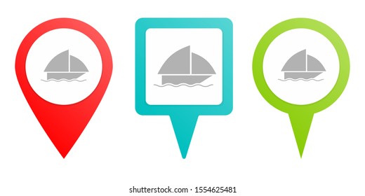 Boat pin icon. Multicolor pin vector icon
