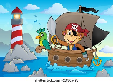 Barco con el tema de los monos piratas 2 - ilustración vectorial eps10.