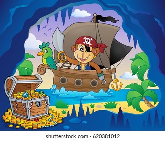 Boat with pirate monkey theme 4 - eps10 vector illustration.