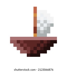 Boat pixel art. Ship pixel art. Vector illustration.