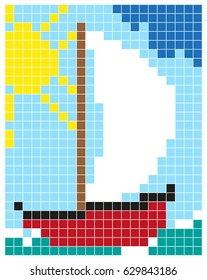 Boat. Pixel art. Vector illustration
