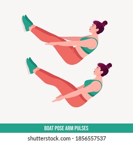 Boat Pose Exercise, Woman Workout Fitness, Aerobic And Exercises. Vector Illustration.