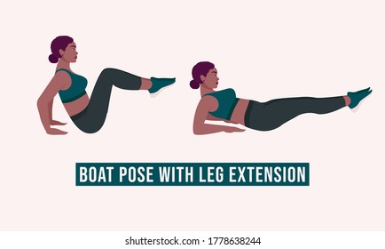 Boat Pose with Leg Extension exercise, Woman workout fitness, aerobic and exercises. Vector Illustration.