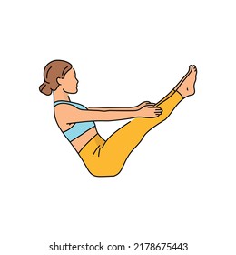 Boat pose navasana color line illustration. Pictogram for web page, mobile app, promo.