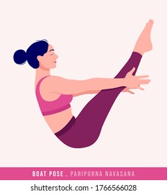 Boat Pose /Paripurna Navasana Yoga pose. Young woman practicing yoga / exercise. Woman workout fitness, aerobic and exercises. Vector Illustration.
