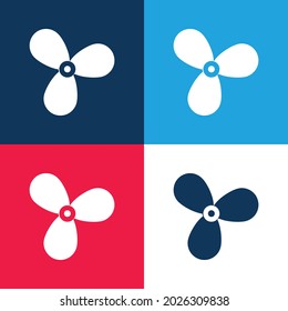Boat Propeller blue and red four color minimal icon set