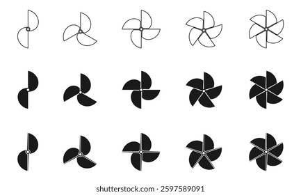 boat propeller icon set, propeller for surface drive. flat design fan propellers vector isolated on white background.