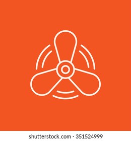 Boat propeller line icon for web, mobile and infographics. Vector white icon isolated on red background.