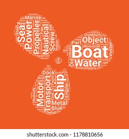 Boat propeller word cloud vector design creative concept. Boat propeller icon shape. Trendy vector word collection.