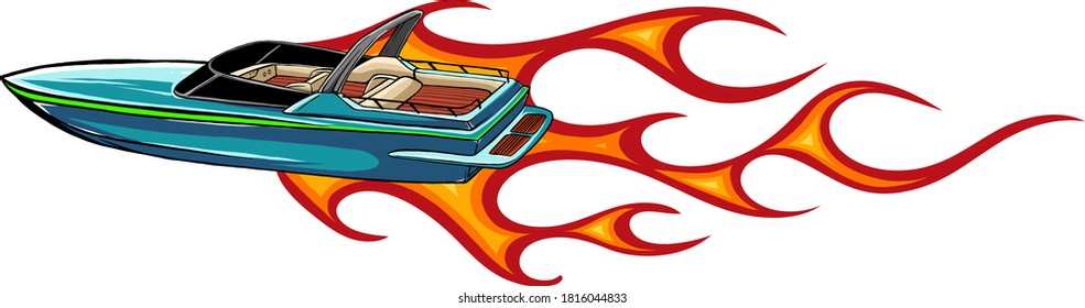 boat race Icon with flames Vector illustration art