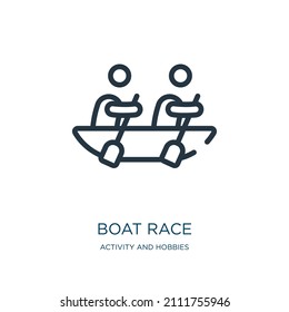 boat race thin line icon. race, sport linear icons from activity and hobbies concept isolated outline sign. Vector illustration symbol element for web design and apps.