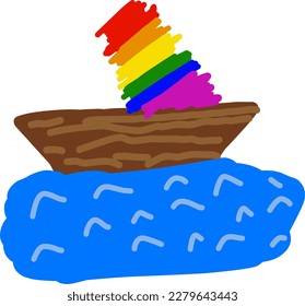 ein Boot mit Regenbogenbänken.