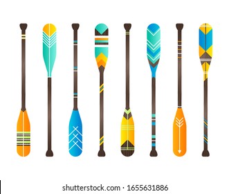 Boat realistic oar paddles. Isolated wood kayak symbol. Modern sign for fabric pattern, pillow, cover. Home printable accessory. Decor vector illustration svg