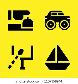 boat, reception, american football and monster truck vector icon set. Sample icons set for web and graphic design