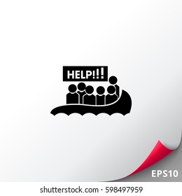 Boat With Refugees Asking For Help Icon