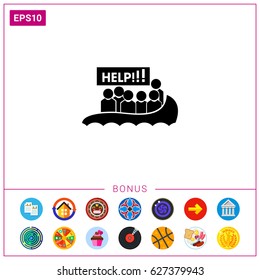 Boat with Refugees Asking for Help Icon