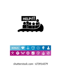 Boat with Refugees Asking for Help Icon