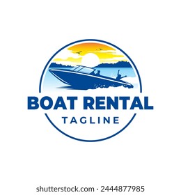 Boat rental logo design. lake logo. holiday logo design