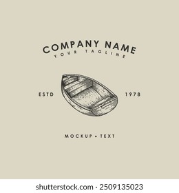 Boat retro logo template. Vintage engraving style vector illustration.