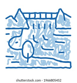 boat in river landscape sketch icon vector. Hand drawn blue doodle line art boat in river landscape sign. isolated symbol illustration