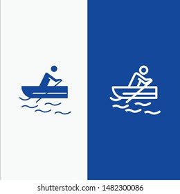 Boat, Rowing, Training, Water Line and Glyph Solid icon Blue banner Line and Glyph Solid icon Blue banner