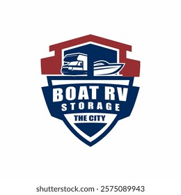 Boat RV Camper Vehicle Self Storage Rental Logo Template Vector