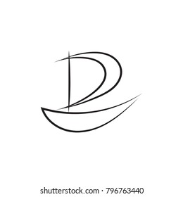 A boat with a sail, a black outline. For logo, icons.