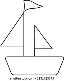 A boat with sail and flag - white - Transportation illustration - vector, icon 