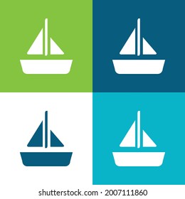 Boat With A Sail Flat four color minimal icon set