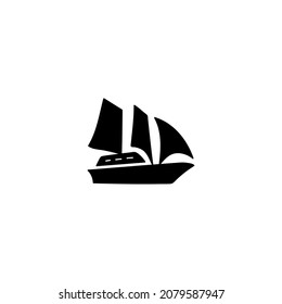 
Boat, sail icon. schooner ship symbol in solid black flat shape glyph icon, isolated on white background 