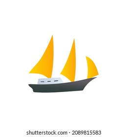 Boat, sail icon. schooner ship symbol in gradient color, isolated on white background