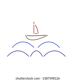boat with a sail on the waves logo for design concept of tourism and adventure