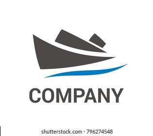 boat sail over sea water in journey flat design style logo illustration
