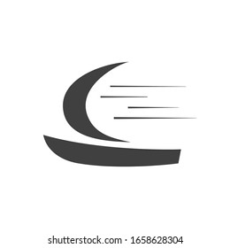 Boat with a sail stretched under a strong wind. The symbol of the movement to the goal. Vector illustration.