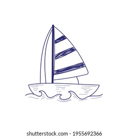 A boat with a sail. Vector illustration in hand drawing style. Yacht drawn with a ballpoint pen.
