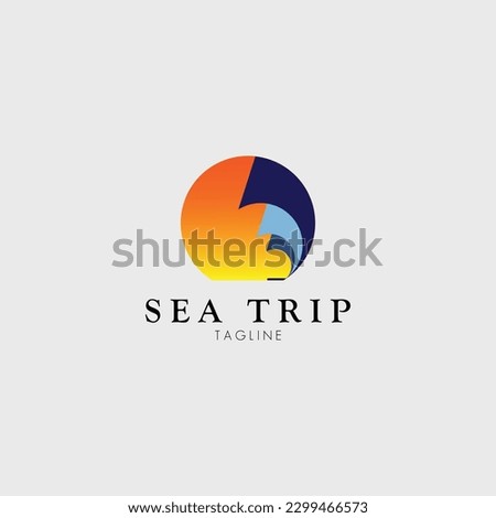 boat sailing at dusk logo vector illustration design