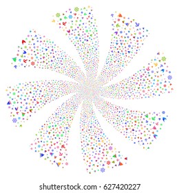 Boat Sailing fireworks swirl rotation. Vector illustration style is flat bright multicolored iconic symbols on a white background. Object spiral made from random pictograms.