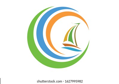 Boat sailing illustration vector, transportation company logo