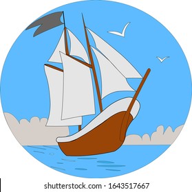 boat sailing in the ocean on a background of clouds