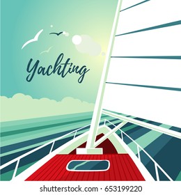 Boat sailing on the ocean. Journey on ship. Water travel.