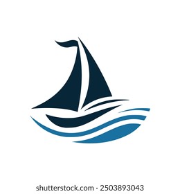 boat sailing over the sea logo vector illustration template design