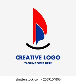 boat sailing boat. red blue ship screen icon. creative and simple vector logo. Abstract business logo icon design template