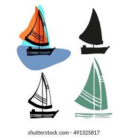 Boat in sailing regatta. Yacht. Vector illustration.