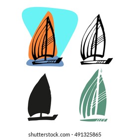 Boat in sailing regatta. Yacht. Vector illustration.